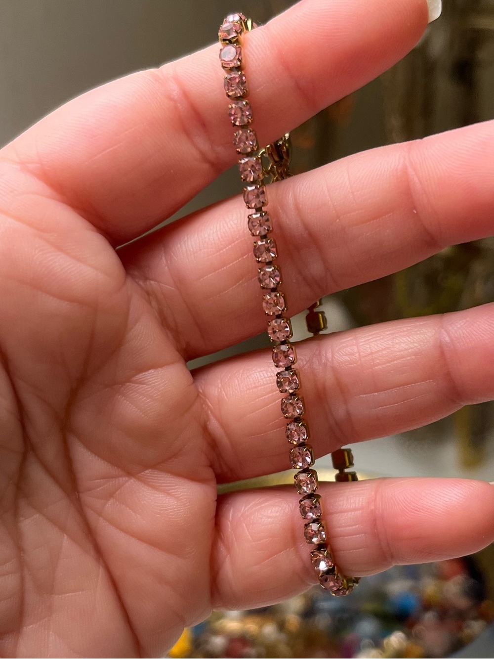 Pink Cubic Zirconia Gold Tone Stainless Steel Tennis Bracelet